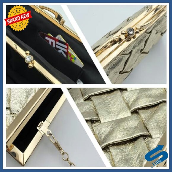 Luxury Checkered Evening Clutch with Detachable Chain Strap